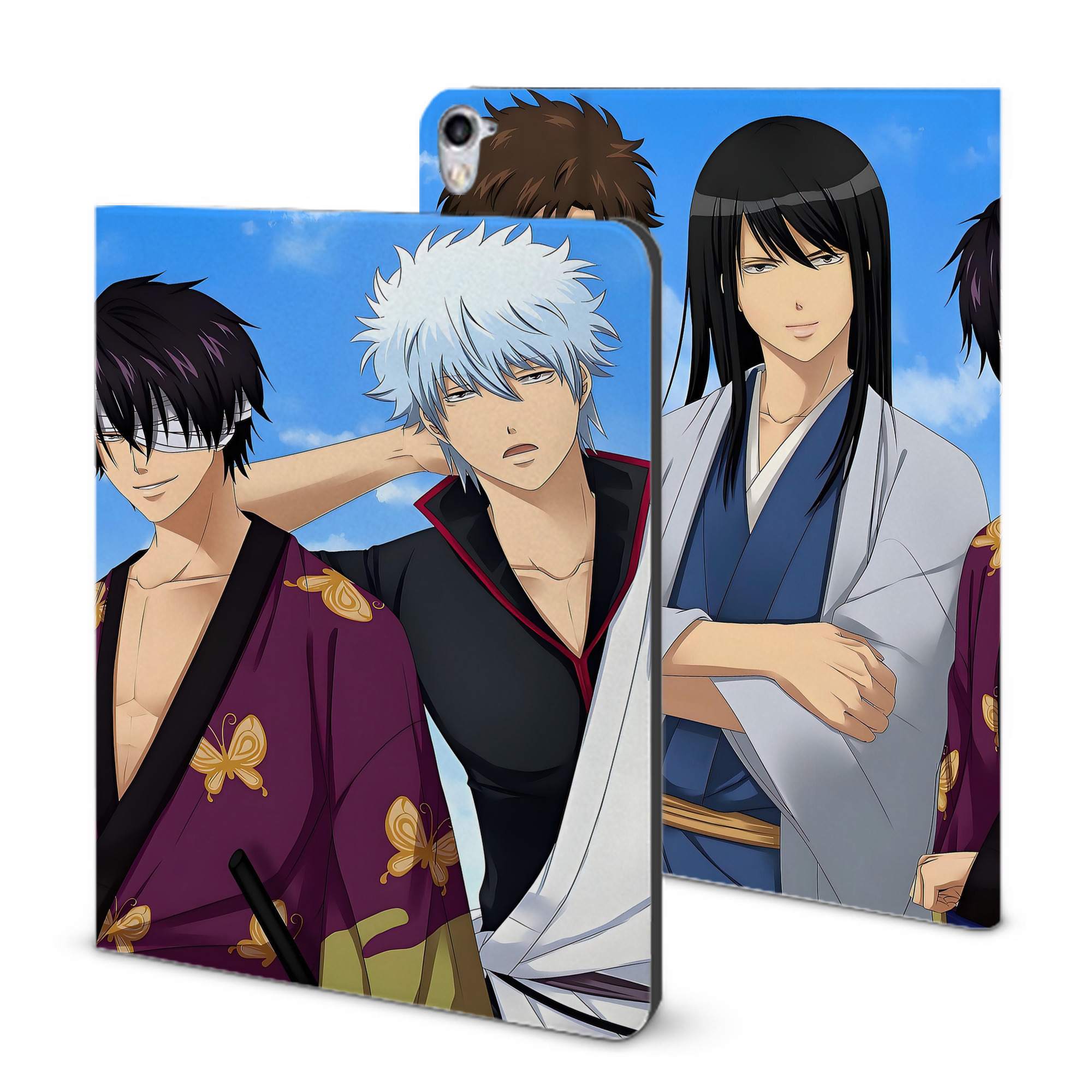 ぎんたま 坂田銀時（さかたぎんとき） 神楽 志村新八（しむら しんぱち） GINTAMA Sakata Gintoki Kagura Shimura Shinpachi IPad ケース ブック型 PUレザー TPU 耐衝撃 軽量 薄型 ペン収納なし 全面保護 IPad 各モデル対応